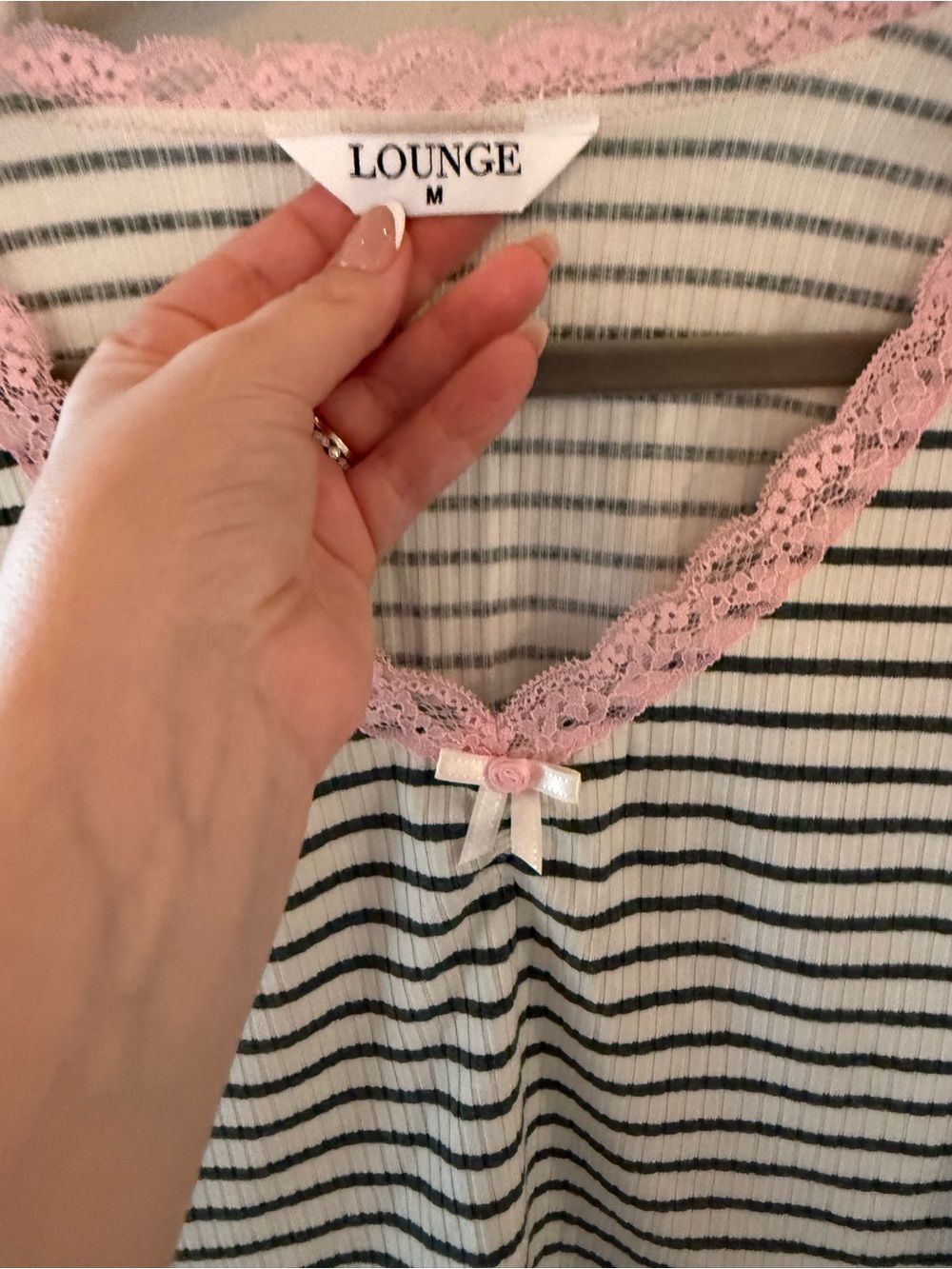 Lounge Striped Pajama Set with Pink Lace Trim - Picture 4 of 7